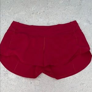 Red lululemon speed up shorts